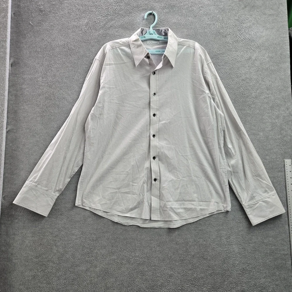 7 Diamonds‎ Men Button Up Shirt XXL Gray Geometric Long Sleeve